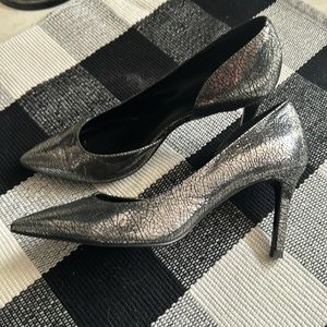 Nine West Womens Silver Black Stefao D’Orsay Leather Heels Pumps sz 8.5